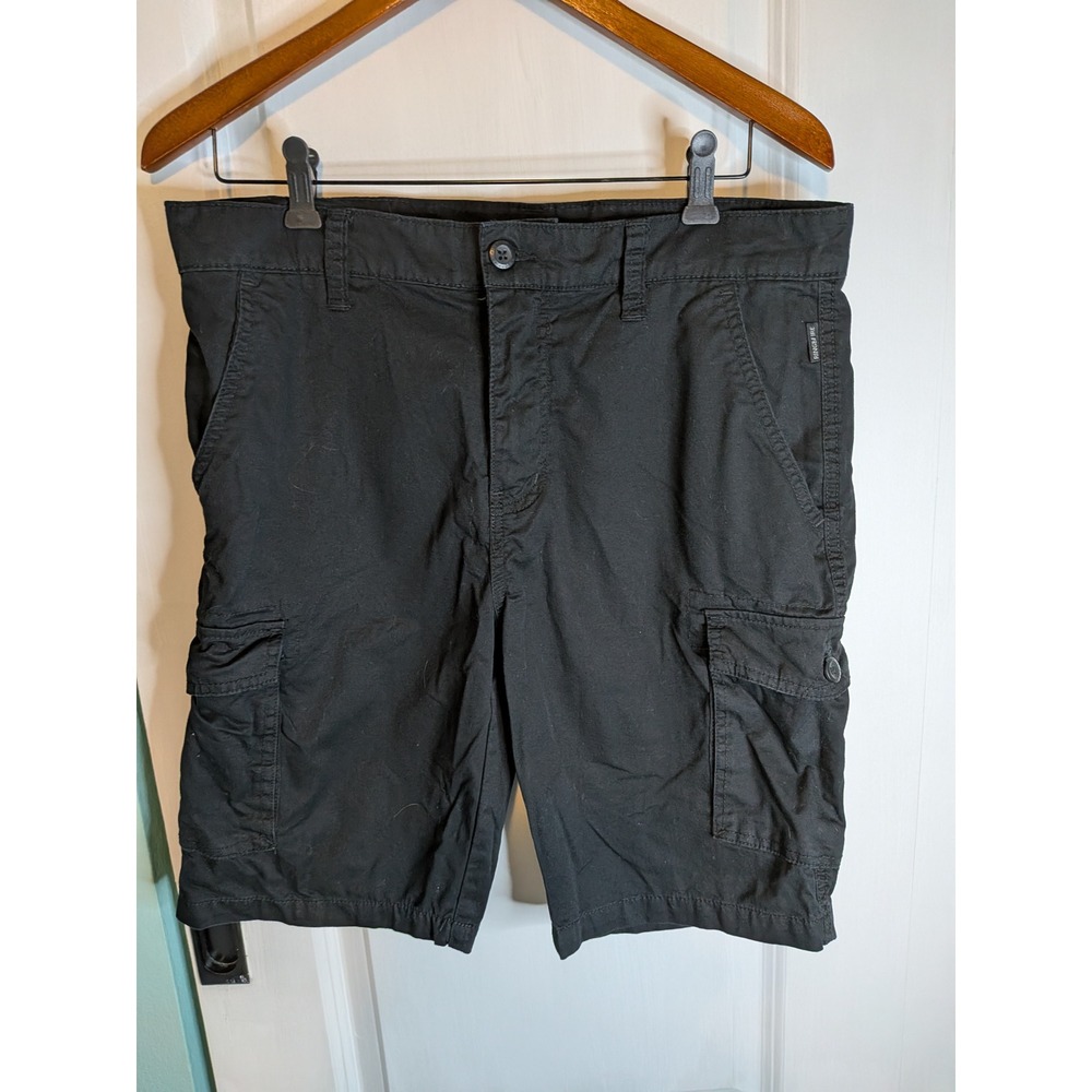 Ring of Fire Mens Black Cotton Twill Cargo Shorts Size 32 Utility Casual